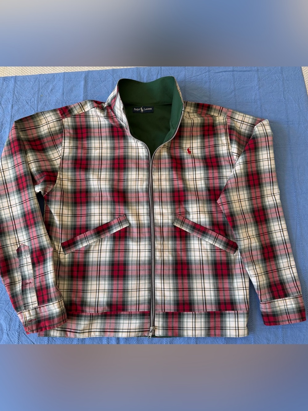 Ralph Lauren Red, Green & White Plaid Zip Jacket